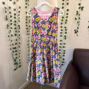 Tulip Women’s Floral Sleeveless Cotton Dress - Pink, Yellow & Blue